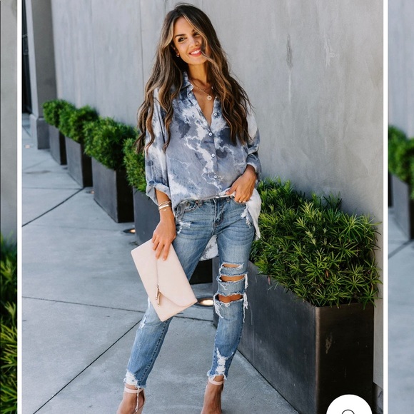 Tie Dye Button Down Tunic - Picture 5 of 8